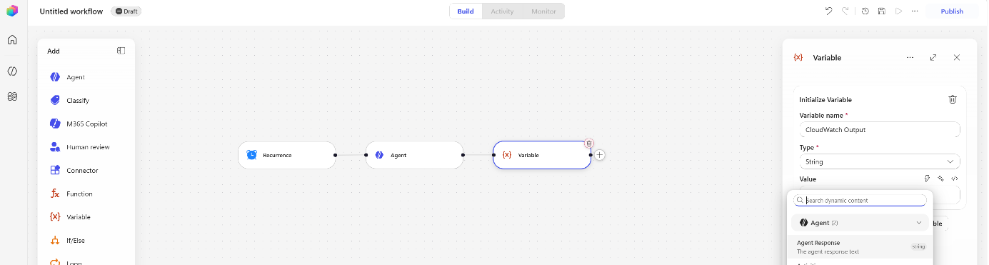 Variable node capturing the agent’s response