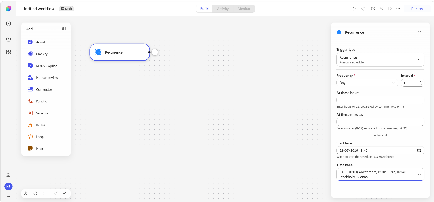 Recurrence trigger configuration