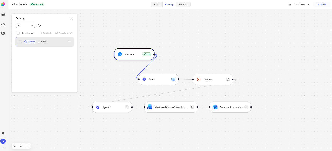 Workflow run activity showing each step executing