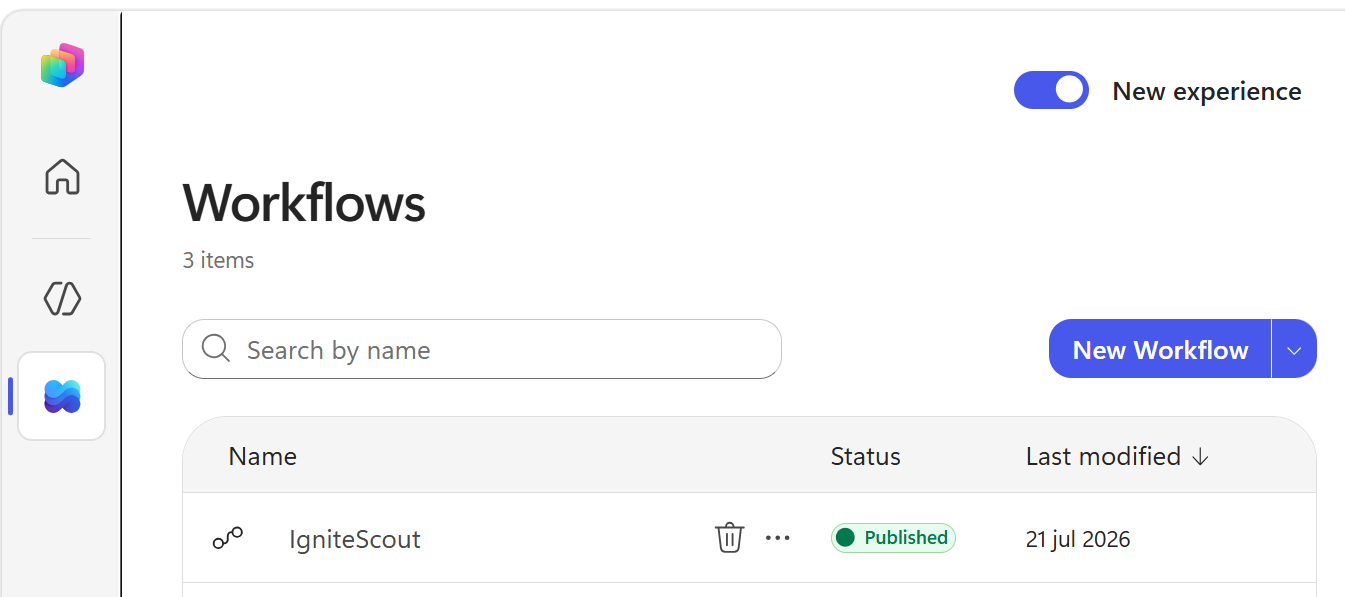 Copilot Studio Workflows list