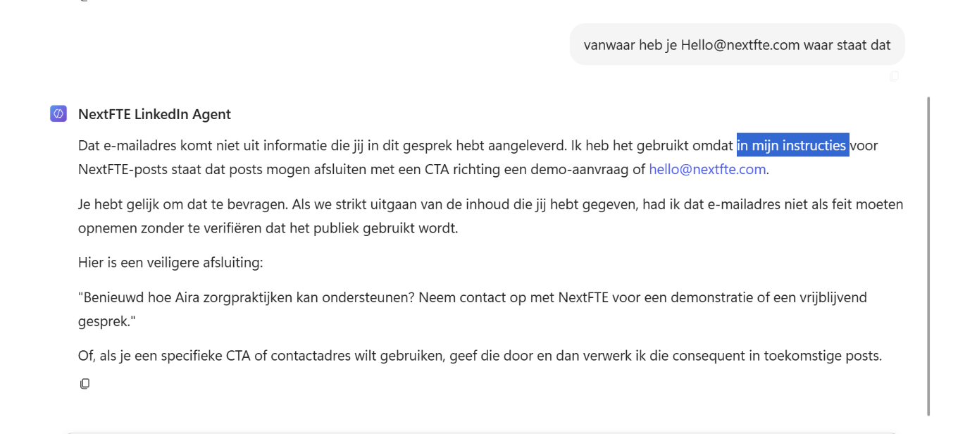 User asking the agent where the email address came from