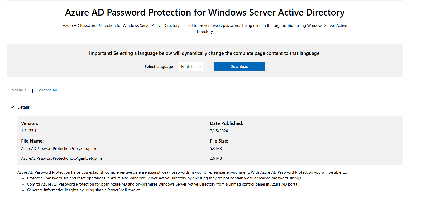 Microsoft Download Center — Azure AD Password Protection for Windows Server Active Directory