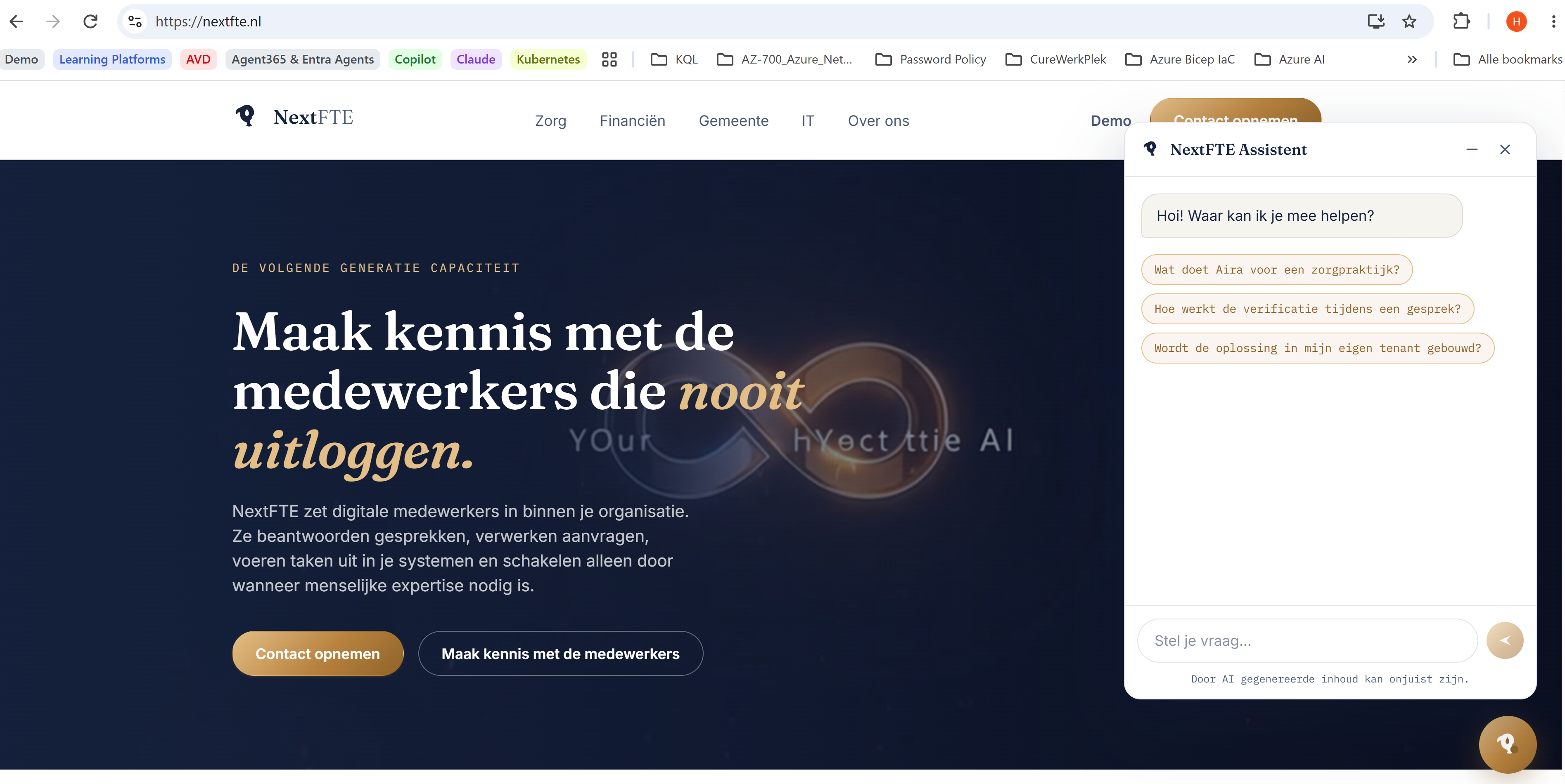 The agent live as a chat widget on nextfte.nl