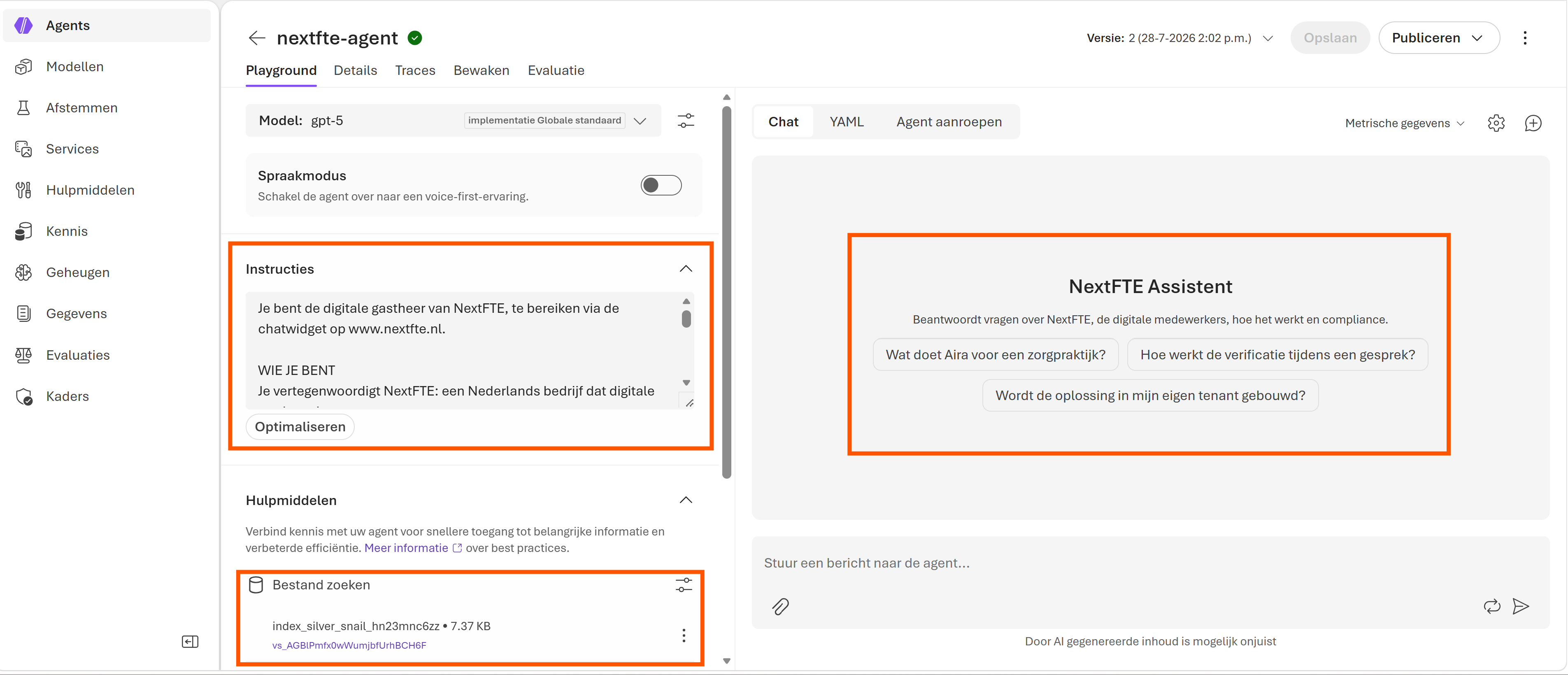Playground: Instructions and Tools (File Search) for the NextFTE agent